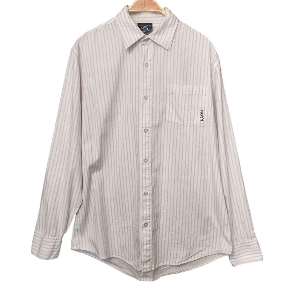 Kirra Men’s Cotton Geometric Striped Long Sleeve Collar Button Up Shirt Large